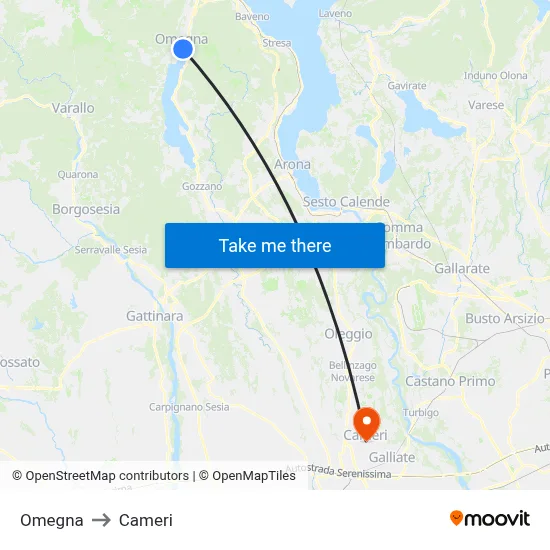 Omegna to Cameri map