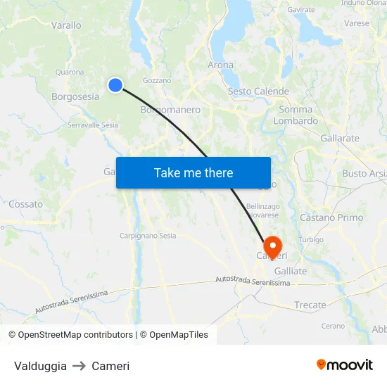 Valduggia to Cameri map
