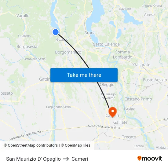 San Maurizio D' Opaglio to Cameri map