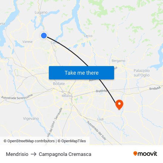 Mendrisio to Campagnola Cremasca map