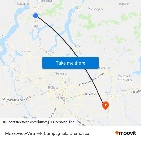 Mezzovico-Vira to Campagnola Cremasca map