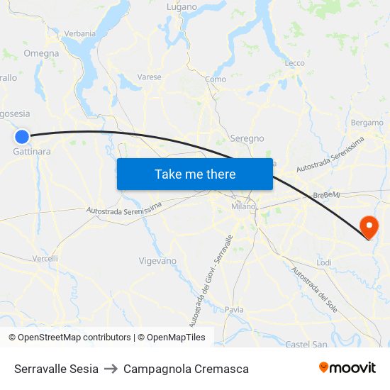 Serravalle Sesia to Campagnola Cremasca map