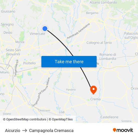 Aicurzio to Campagnola Cremasca map