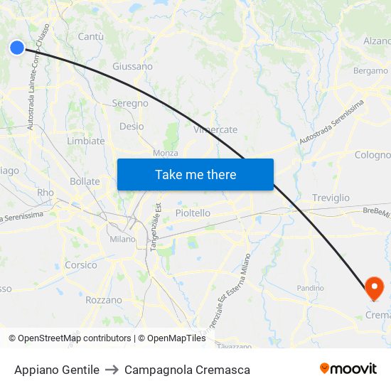 Appiano Gentile to Campagnola Cremasca map