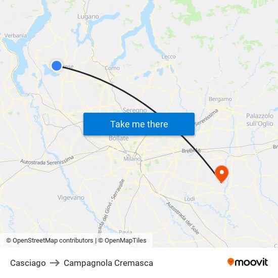 Casciago to Campagnola Cremasca map