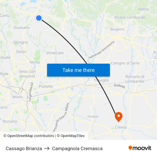 Cassago Brianza to Campagnola Cremasca map