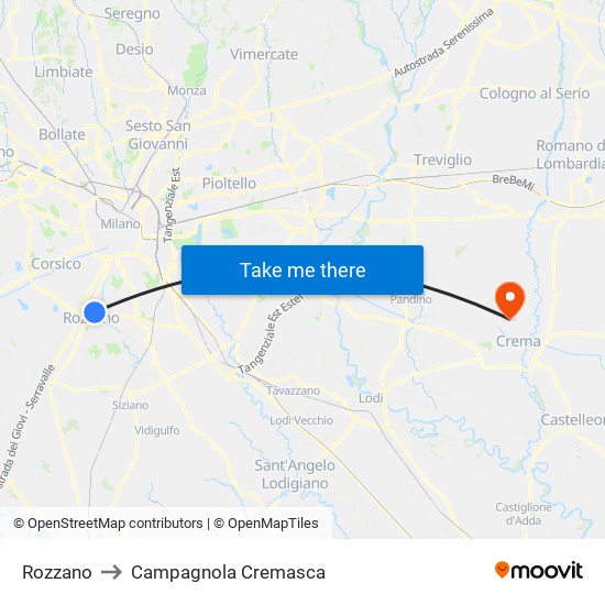 Rozzano to Campagnola Cremasca map