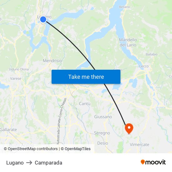 Lugano to Camparada map