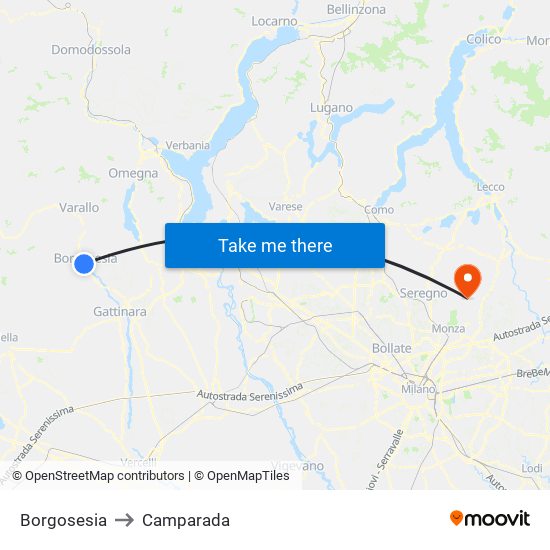 Borgosesia to Camparada map