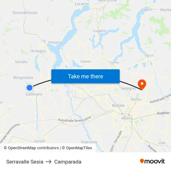 Serravalle Sesia to Camparada map