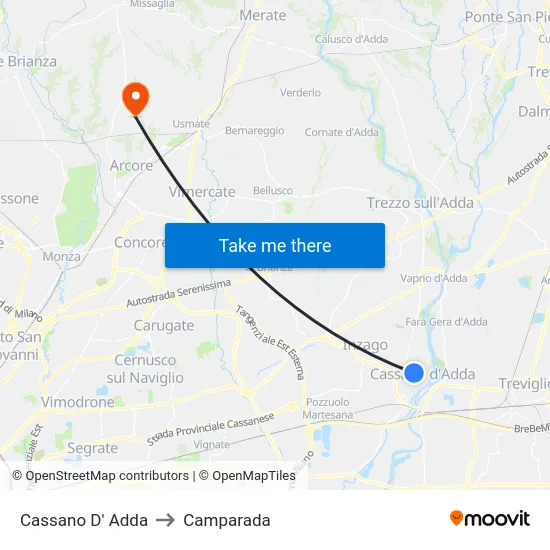 Cassano D'Adda to Camparada map