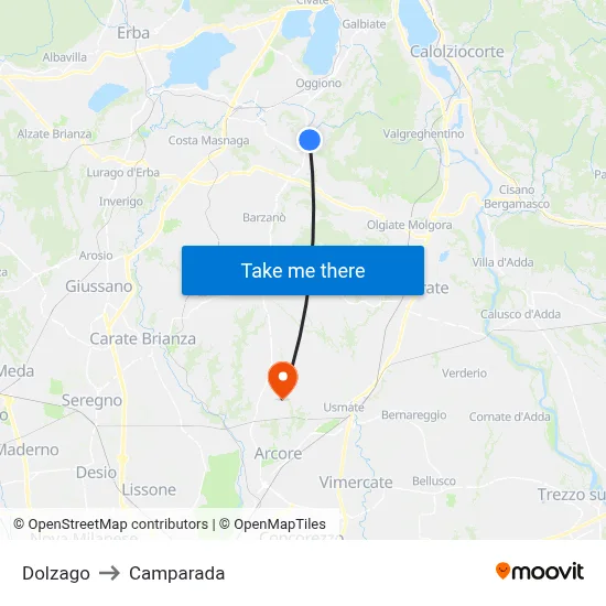 Dolzago to Camparada map