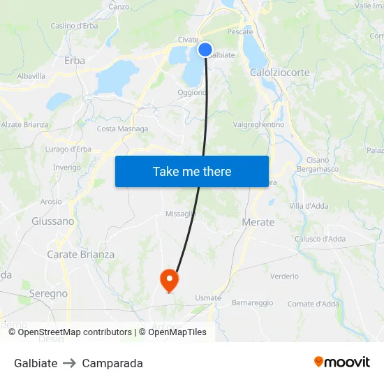 Galbiate to Camparada map