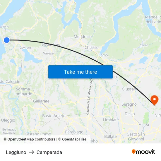 Leggiuno to Camparada map
