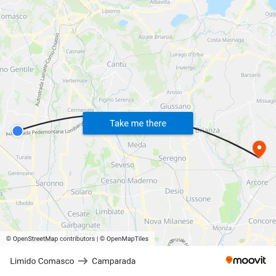 Limido Comasco to Camparada map