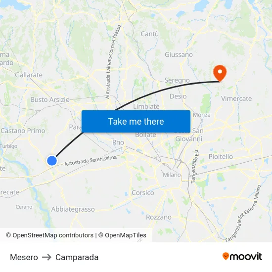 Mesero to Camparada map