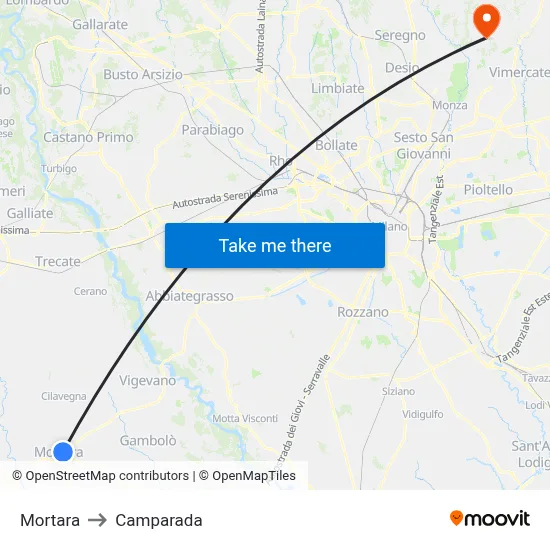 Mortara to Camparada map