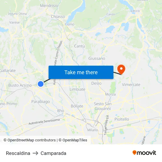 Rescaldina to Camparada map