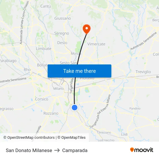 San Donato Milanese to Camparada map