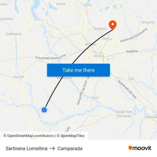 Sartirana Lomellina to Camparada map