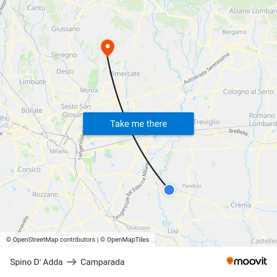 Spino D' Adda to Camparada map