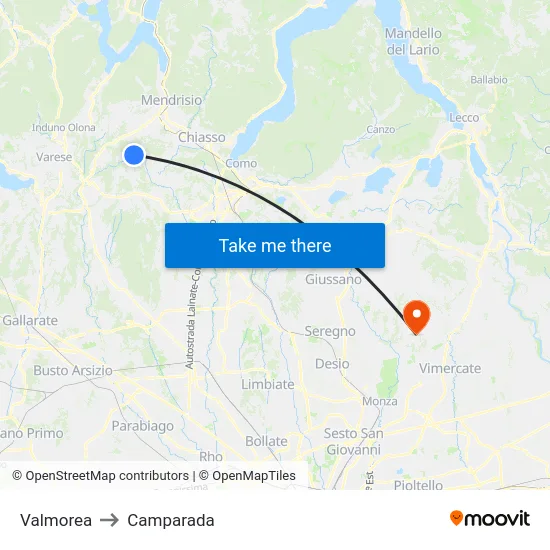Valmorea to Camparada map