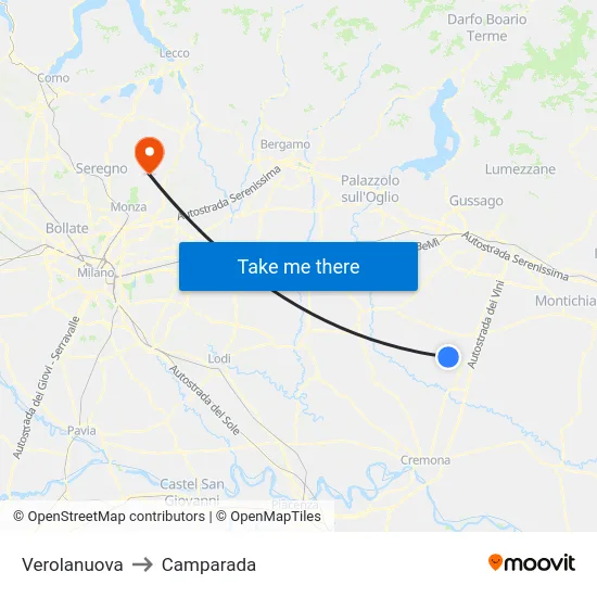 Verolanuova to Camparada map