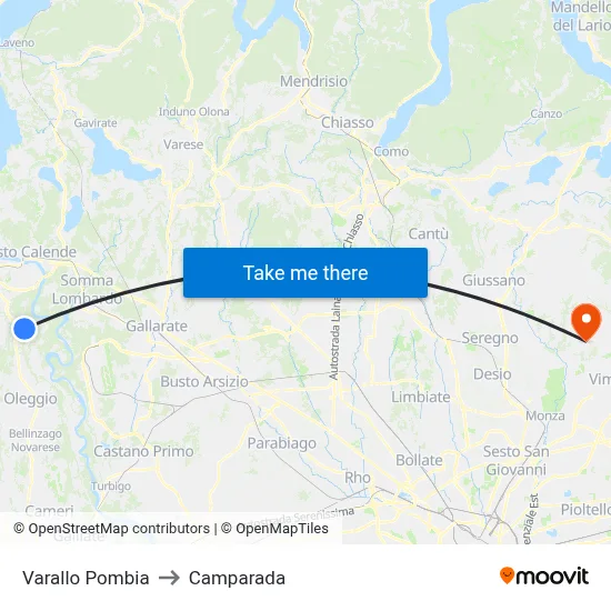 Varallo Pombia to Camparada map