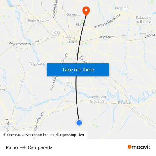 Ruino to Camparada map