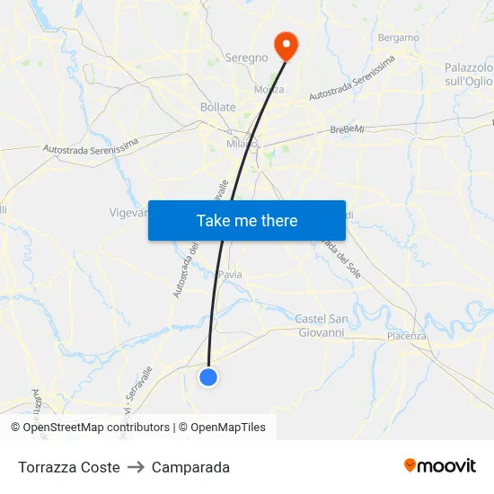 Torrazza Coste to Camparada map