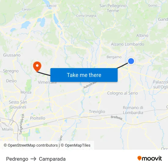 Pedrengo to Camparada map