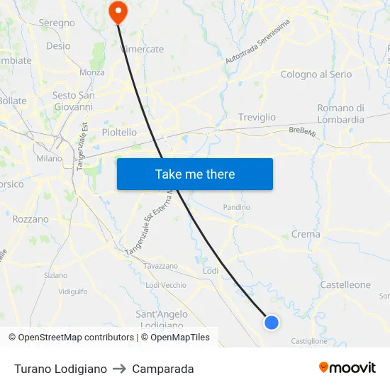 Turano Lodigiano to Camparada map
