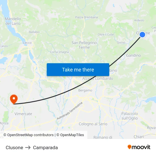 Clusone to Camparada map