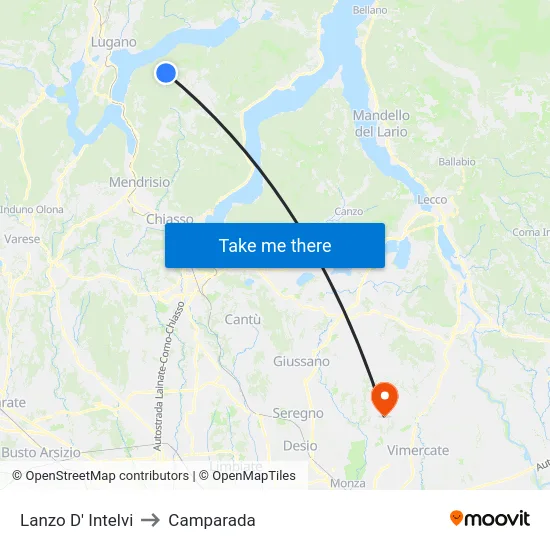 Lanzo d'Intelvi to Camparada map