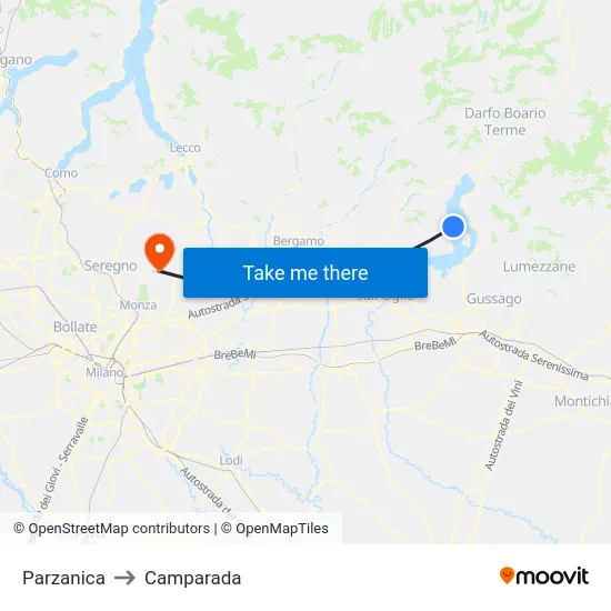 Parzanica to Camparada map
