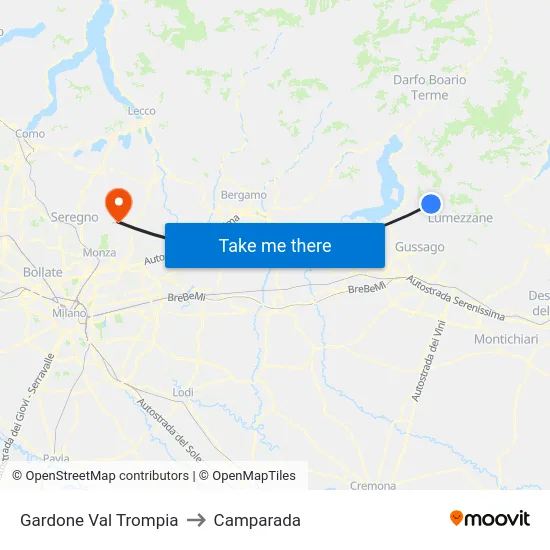 Gardone Val Trompia to Camparada map