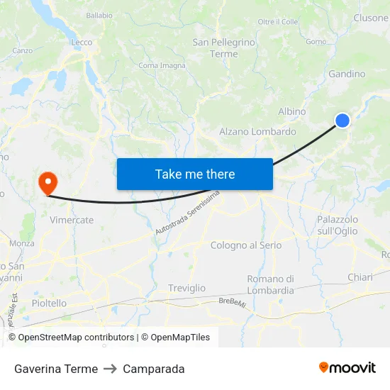 Gaverina Terme to Camparada map