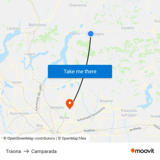 Traona to Camparada map