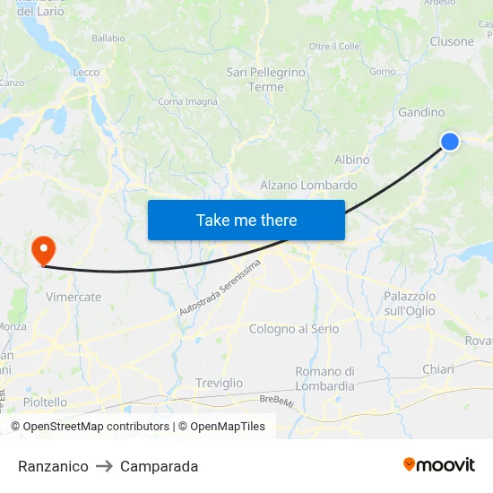 Ranzanico to Camparada map