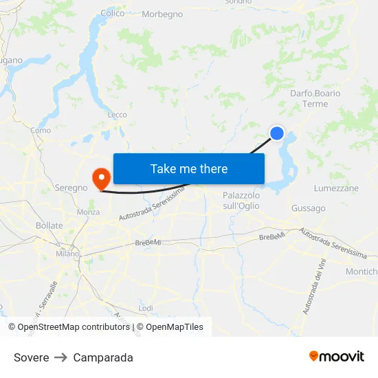 Sovere to Camparada map