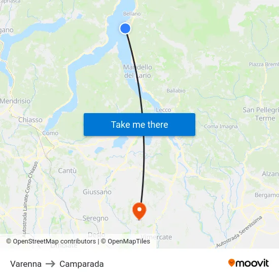 Varenna to Camparada map