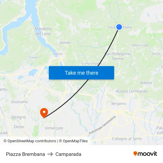 Piazza Brembana to Camparada map