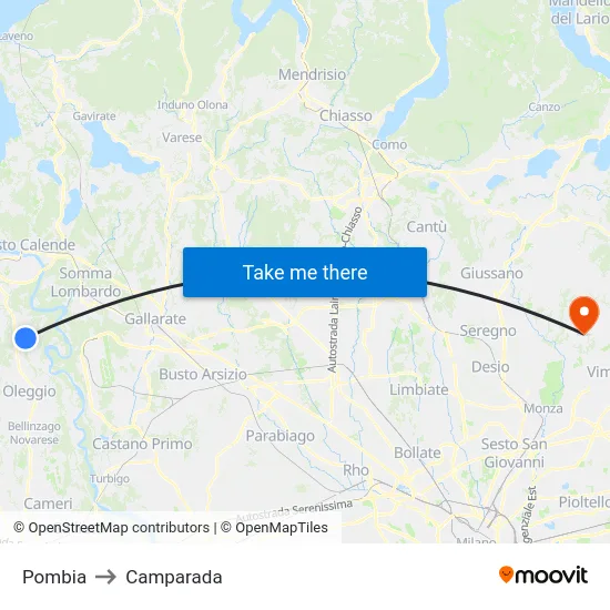Pombia to Camparada map