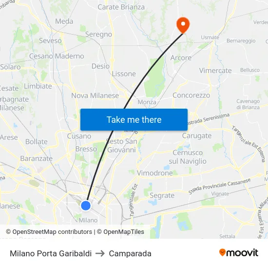 Milano Porta Garibaldi to Camparada map
