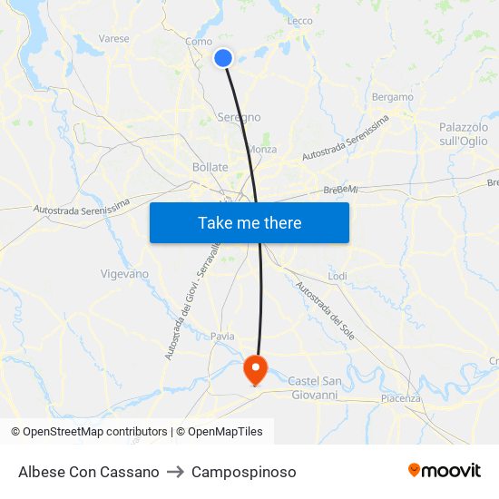 Albese Con Cassano to Campospinoso map