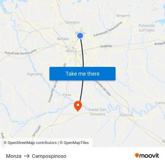 Monza to Campospinoso map