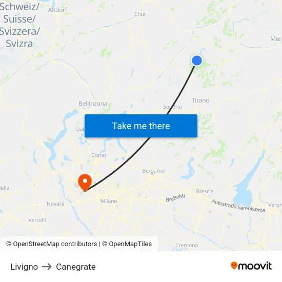 Livigno to Canegrate map