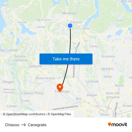 Chiasso to Canegrate map