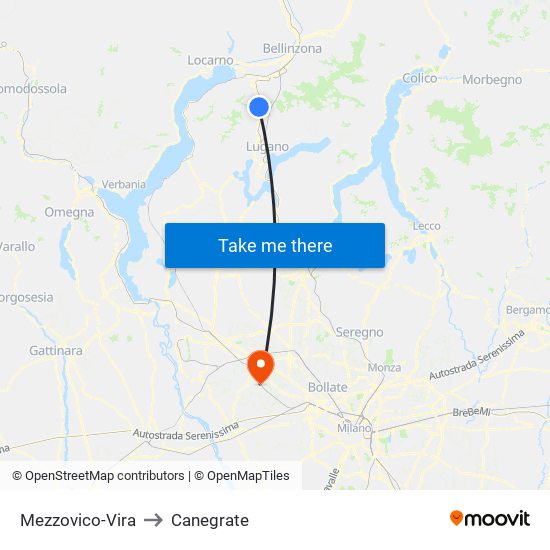 Mezzovico-Vira to Canegrate map