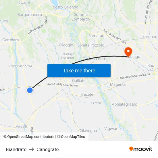 Biandrate to Canegrate map